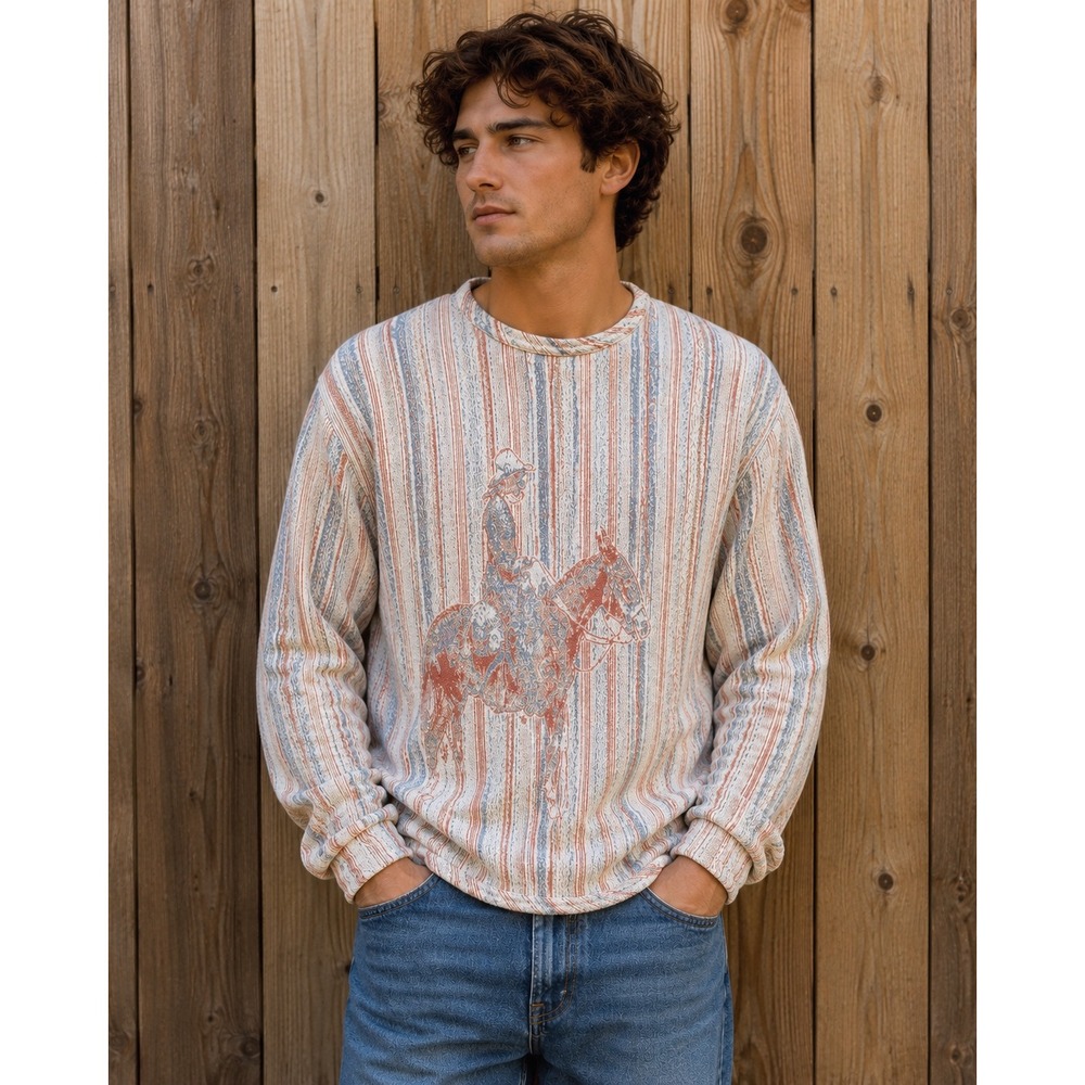 Vintage Robert Bruce USA Western Cowboy Horse Sweater XL Americana Ranchwear